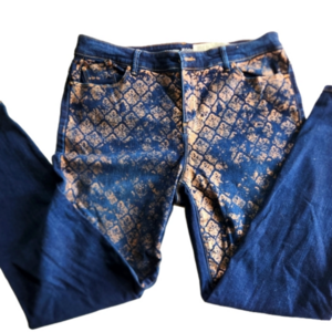 Chico’s “The Platinum Jegging” Gold Stamped Denim Jeggings Plus Size 2